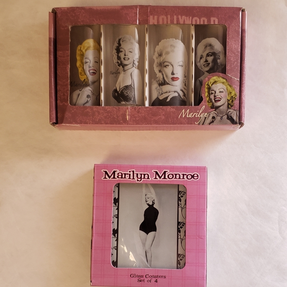 Marilyn Monroe Set of 4 Shot Glasses & 4 Glass Coasters - OBO